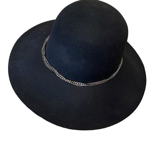 Saks Fifth Avenue Womens Wool Felt Floppy‎ Hat with Silver Chain Black One-Size main image 4